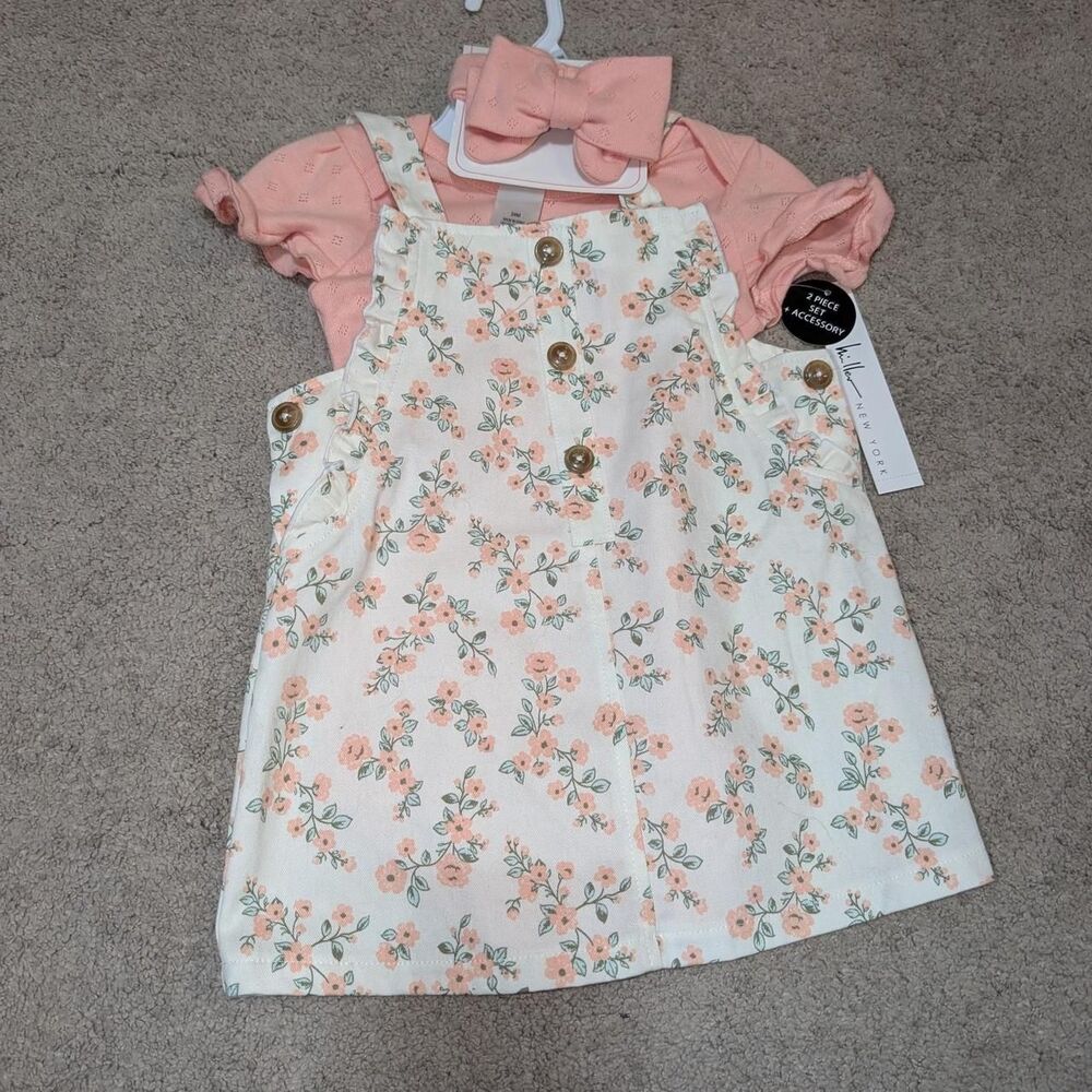 Nicole Miller Pink and White Toddler pinafore Dress size 24M